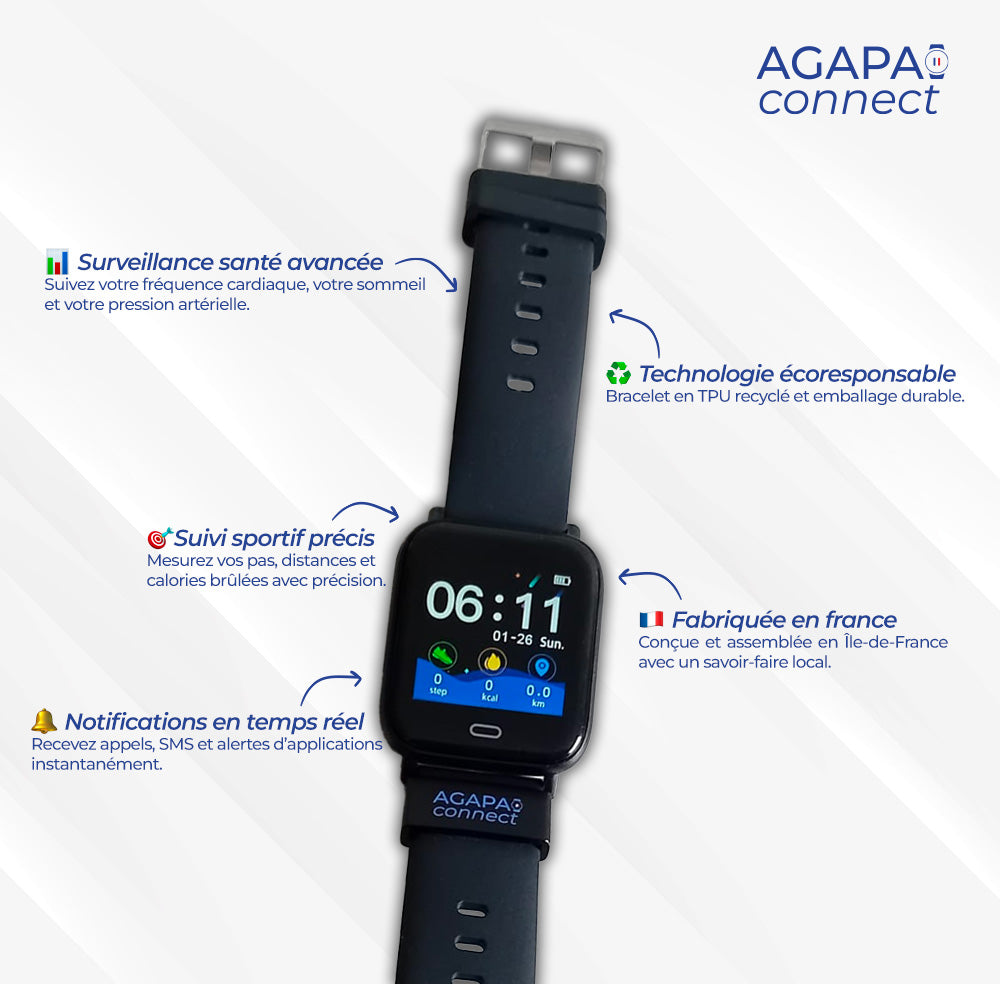 Montre Connectée Sportive - Suivi d’Activité & Notifications - Apago Connect